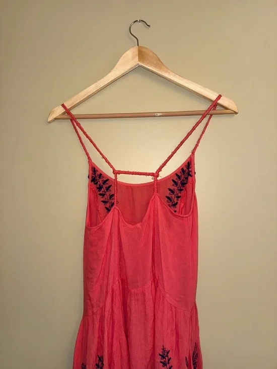 Free People Meadows Of Medallion Slip Swing Dress S coral Embroidery Boho Beach - Picture 6 of 12